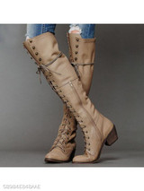 Plain Chunky Low Heeled Point Toe Date Outdoor Knee High High Heels Boots