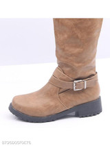 Plain Chunky Low Heeled Round Toe Casual Date Flat Boots