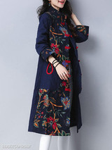 Band Collar Patchwork Floral Coat