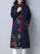 Band Collar Patchwork Floral Coat