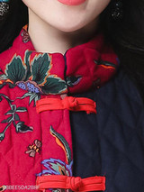 Band Collar Patchwork Floral Coat