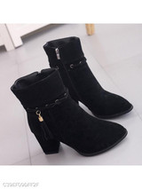 Plain Chunky High Heeled Velvet Point Toe Date Outdoor Short High Heels Boots