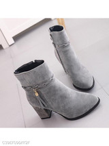 Plain Chunky High Heeled Velvet Point Toe Date Outdoor Short High Heels Boots