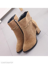 Plain Chunky High Heeled Velvet Point Toe Date Outdoor Short High Heels Boots