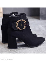 Plain Chunky High Heeled Velvet Point Toe Date Outdoor Short High Heels Boots