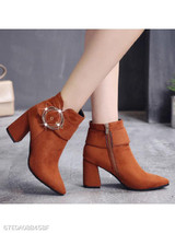 Plain Chunky High Heeled Velvet Point Toe Date Outdoor Short High Heels Boots