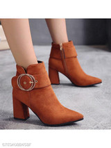 Plain Chunky High Heeled Velvet Point Toe Date Outdoor Short High Heels Boots