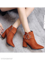 Plain Chunky High Heeled Velvet Point Toe Date Outdoor Short High Heels Boots