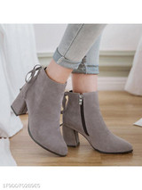 Plain Chunky High Heeled Velvet Point Toe Date Outdoor Short High Heels Boots