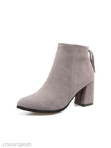 Plain Chunky High Heeled Velvet Point Toe Date Outdoor Short High Heels Boots