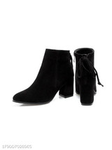 Plain Chunky High Heeled Velvet Point Toe Date Outdoor Short High Heels Boots