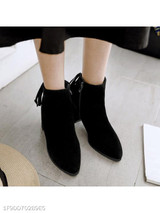 Plain Chunky High Heeled Velvet Point Toe Date Outdoor Short High Heels Boots