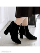 Plain Chunky High Heeled Velvet Point Toe Date Outdoor Short High Heels Boots