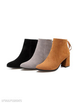 Plain Chunky High Heeled Velvet Point Toe Date Outdoor Short High Heels Boots