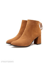 Plain Chunky High Heeled Velvet Point Toe Date Outdoor Short High Heels Boots