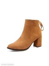 Plain Chunky High Heeled Velvet Point Toe Date Outdoor Short High Heels Boots