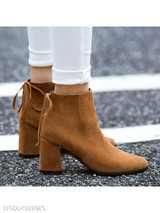 Plain Chunky High Heeled Velvet Point Toe Date Outdoor Short High Heels Boots