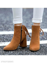 Plain Chunky High Heeled Velvet Point Toe Date Outdoor Short High Heels Boots