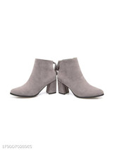 Plain Chunky High Heeled Velvet Point Toe Date Outdoor Short High Heels Boots