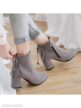Plain Chunky High Heeled Velvet Point Toe Date Outdoor Short High Heels Boots