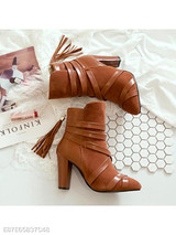 Plain Chunky High Heeled Velvet Point Toe Date Outdoor Short High Heels Boots