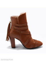 Plain Chunky High Heeled Velvet Point Toe Date Outdoor Short High Heels Boots