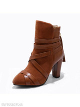Plain Chunky High Heeled Velvet Point Toe Date Outdoor Short High Heels Boots