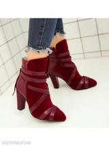 Plain Chunky High Heeled Velvet Point Toe Date Outdoor Short High Heels Boots