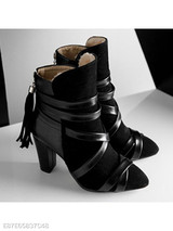 Plain Chunky High Heeled Velvet Point Toe Date Outdoor Short High Heels Boots