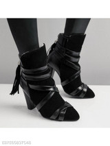 Plain Chunky High Heeled Velvet Point Toe Date Outdoor Short High Heels Boots
