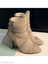 Plain Chunky High Heeled Velvet Point Toe Date Outdoor Short High Heels Boots