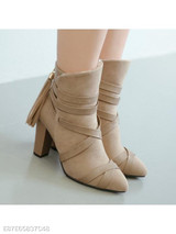 Plain Chunky High Heeled Velvet Point Toe Date Outdoor Short High Heels Boots