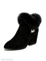 Plain Chunky High Heeled Velvet Point Toe Date Outdoor Short High Heels Boots