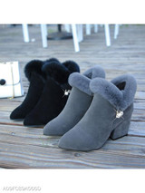 Plain Chunky High Heeled Velvet Point Toe Date Outdoor Short High Heels Boots
