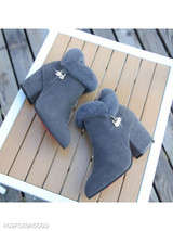 Plain Chunky High Heeled Velvet Point Toe Date Outdoor Short High Heels Boots