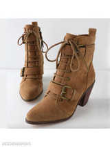 Plain Chunky High Heeled Velvet Point Toe Date Outdoor Short High Heels Boots