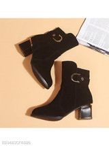 Plain Chunky High Heeled Velvet Point Toe Date Outdoor Short High Heels Boots