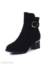 Plain Chunky High Heeled Velvet Point Toe Date Outdoor Short High Heels Boots