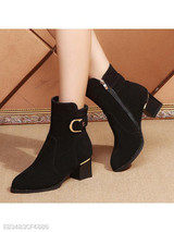Plain Chunky High Heeled Velvet Point Toe Date Outdoor Short High Heels Boots