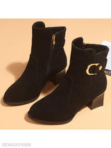 Plain Chunky High Heeled Velvet Point Toe Date Outdoor Short High Heels Boots