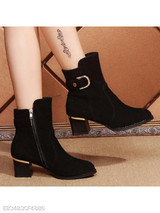 Plain Chunky High Heeled Velvet Point Toe Date Outdoor Short High Heels Boots