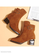 Plain Chunky High Heeled Velvet Point Toe Date Outdoor Short High Heels Boots