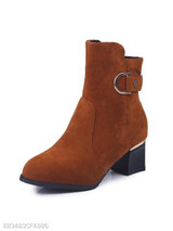 Plain Chunky High Heeled Velvet Point Toe Date Outdoor Short High Heels Boots