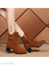 Plain Chunky High Heeled Velvet Point Toe Date Outdoor Short High Heels Boots