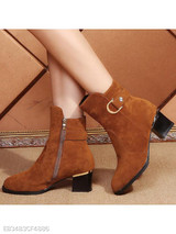 Plain Chunky High Heeled Velvet Point Toe Date Outdoor Short High Heels Boots