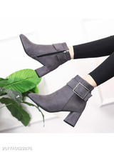 Plain Chunky High Heeled Velvet Point Toe Date Outdoor Short High Heels Boots