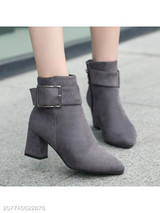 Plain Chunky High Heeled Velvet Point Toe Date Outdoor Short High Heels Boots