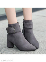 Plain Chunky High Heeled Velvet Point Toe Date Outdoor Short High Heels Boots