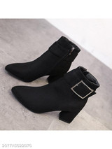 Plain Chunky High Heeled Velvet Point Toe Date Outdoor Short High Heels Boots