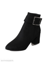 Plain Chunky High Heeled Velvet Point Toe Date Outdoor Short High Heels Boots